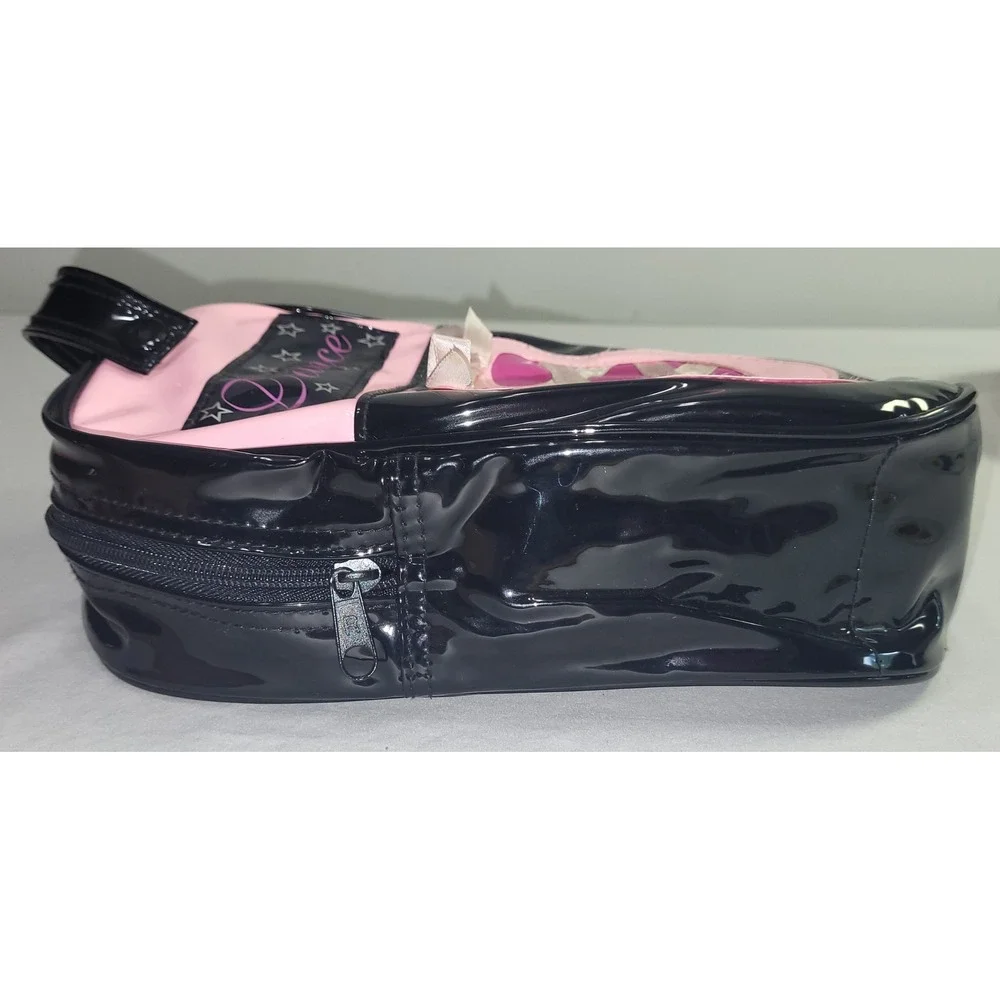 Vintage Dance Shoe Bag Pink Black Patent Slipper Graphic Zip Pouch Y2K